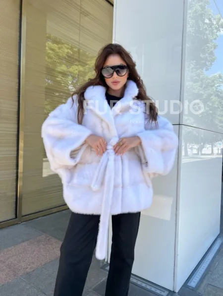 Пончо в датской норке - цвет паломино - фото 2