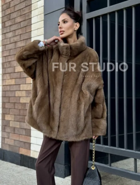 Шуба норковая пастель - стойка воротник - фото 0