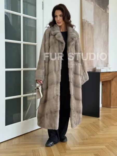 Серо-голубая норковая шуба - фото 2