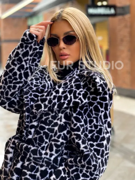 Двубортное пальто из экомеха - фото 0