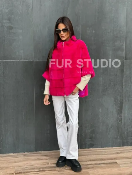 Норковая кофта на молнии - фуксия - фото 7