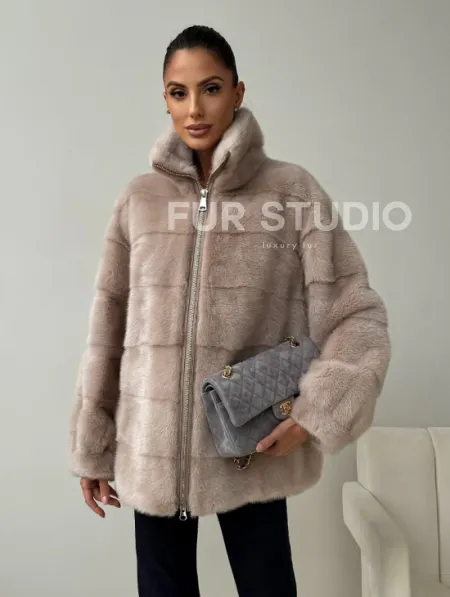 Норковая куртка стойка воротник - фото 0