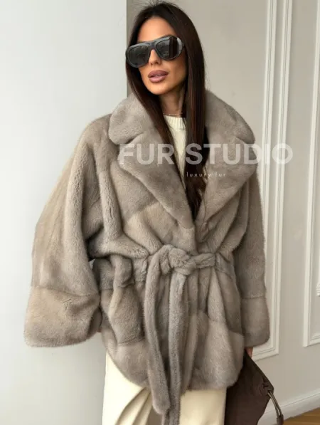 Норковый полушубок в натуральном цвете Silver - фото 7