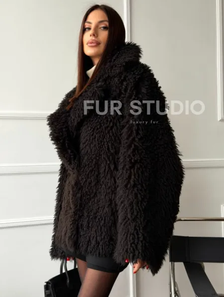 Коричневая дубленка из меха Тиградо - фото 6