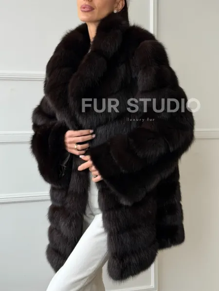 Шуба из куницы английский воротник - фото 2