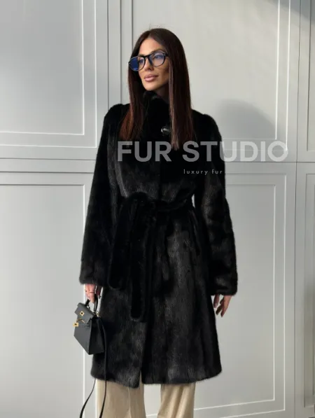 Черная норковая шуба - воротник стойка - фото 17