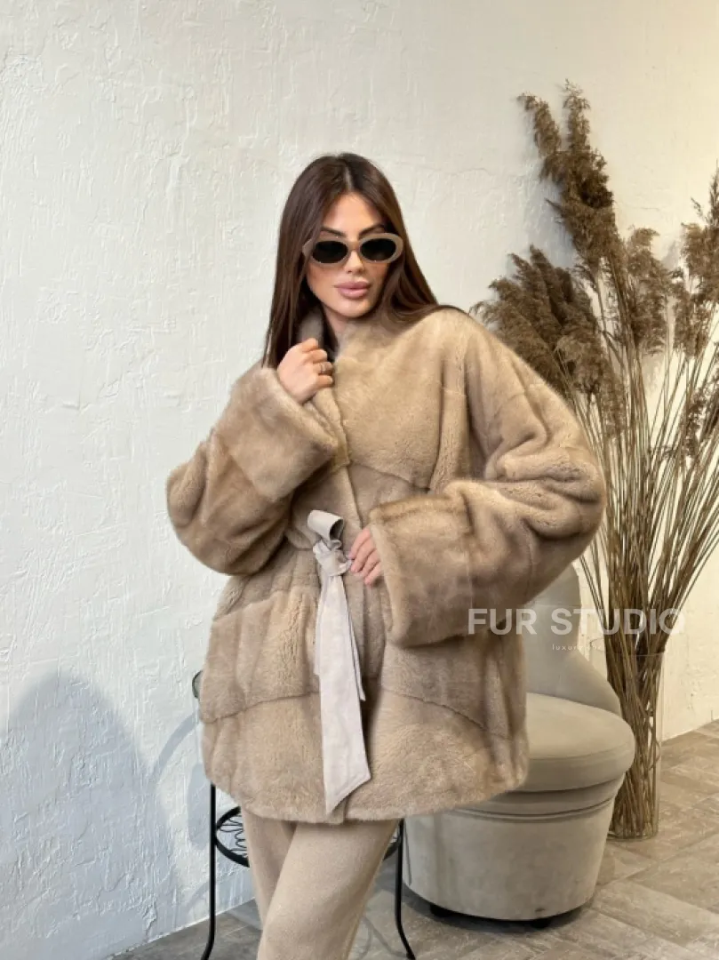 Полушубок из меха норки NAFA MINK в натуральном цвете пастель - фото 3