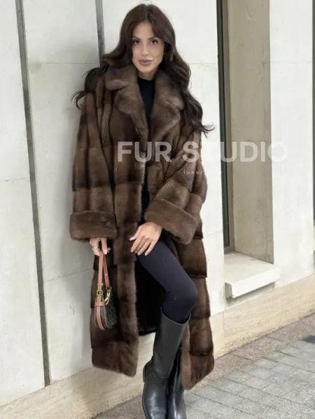 Норковая шуба NAFA соболиного натурального цвета - фото 4