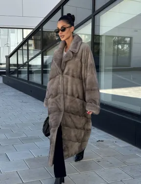 Шуба из меха норки в стиле «Oversize» - цвет сильвер - фото 10