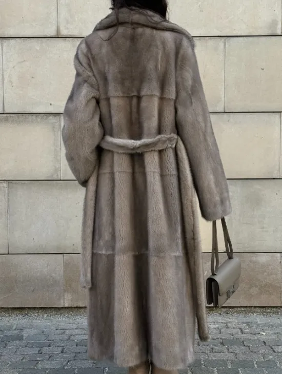 Норковая шуба цельный мех с поясом Luxury Line - цвет silver - фото 8