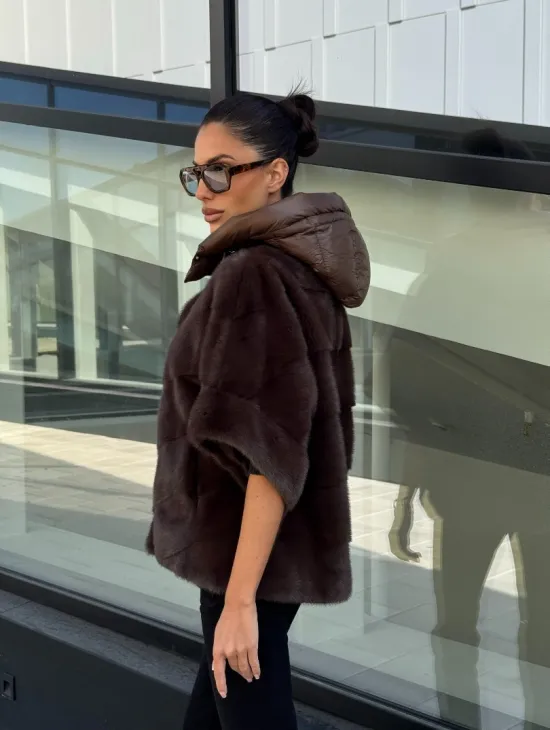 Норковый пуховик-жилет 2в1  цвет соболь - фото 13