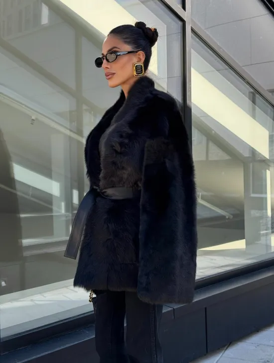 Двухсторонняя черная шуба-дублёнка из итальянской  тосканы - фото 3