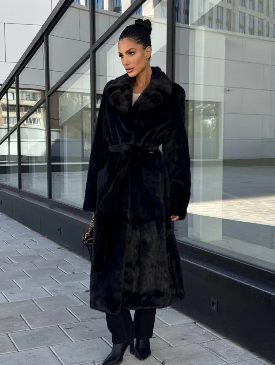 Классическая норковая шуба в финской норке Black с накладными карманами - фото 5