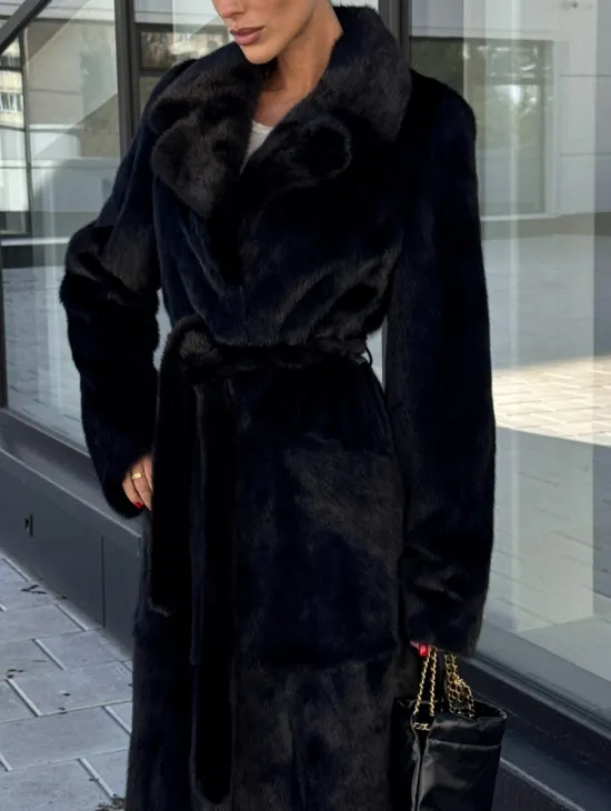 Классическая норковая шуба в финской норке Black с накладными карманами - фото 3