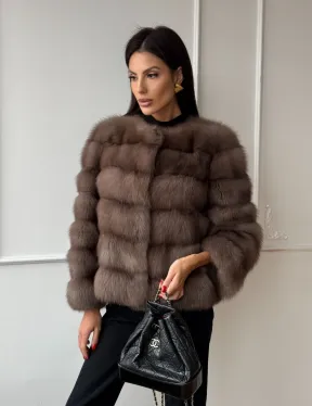 Шуба из меха куницы Truffle с воротником шанель - фото 8