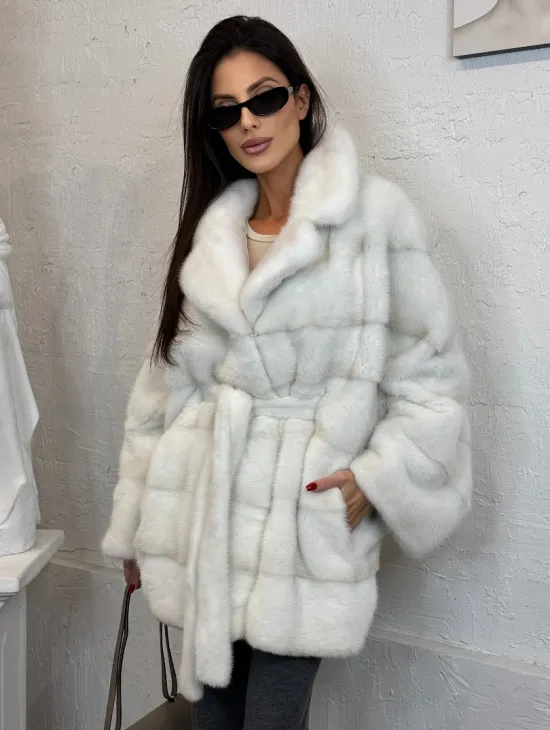 Светлая шуба автоледи из норки Palomino, фасон 