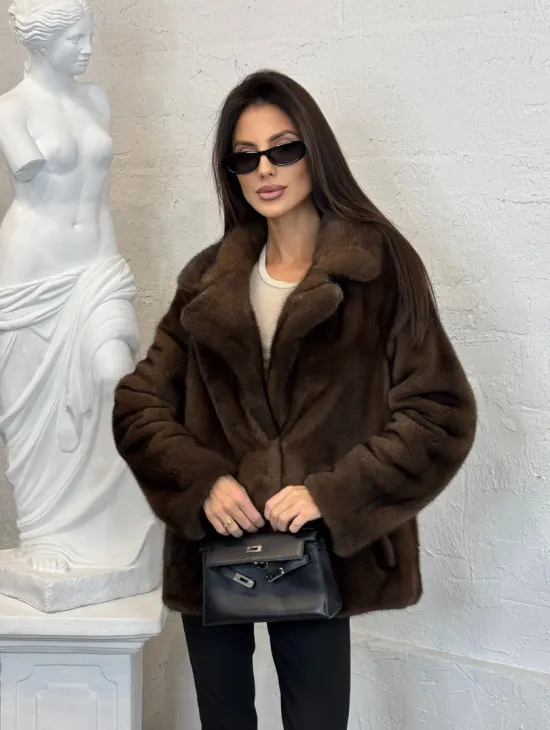 Меховой жакет из плюшевой норки Velvet английский воротник - фото 10