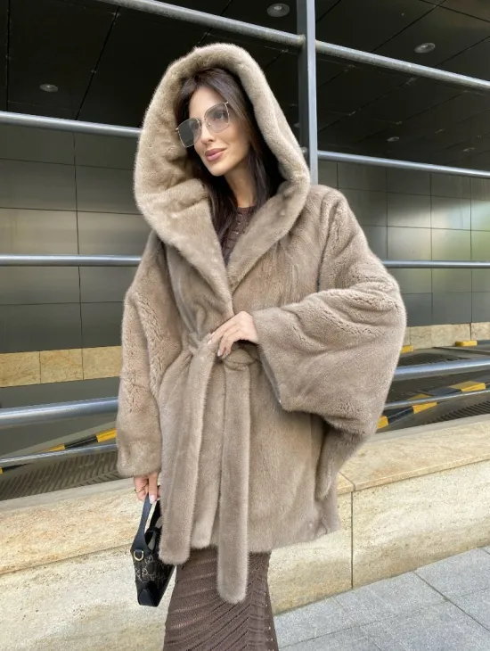 Шуба с капюшоном из меха норки VELVET 