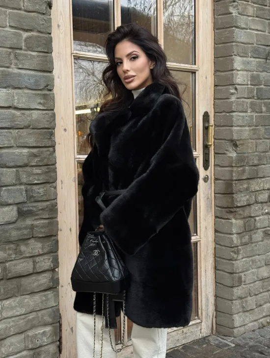 Меховое норковое полупальто из норки Blackglama с английским воротником - фото 9