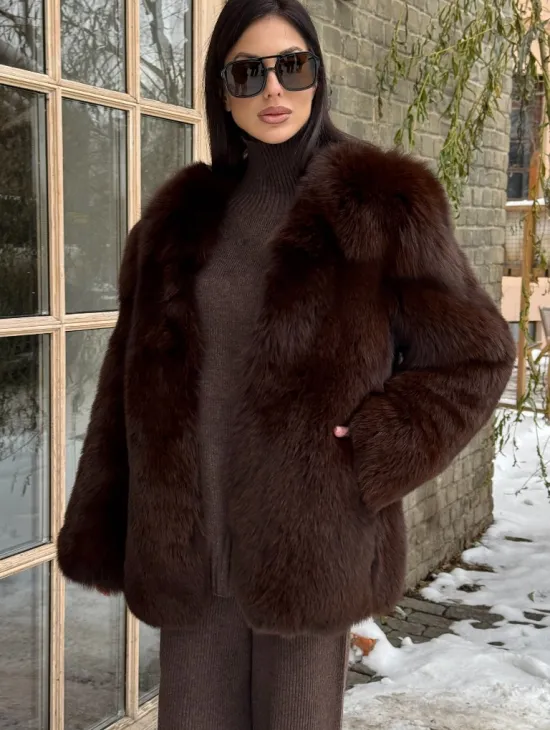 Шуба из меха песца цельные пластины Brown - фото 4