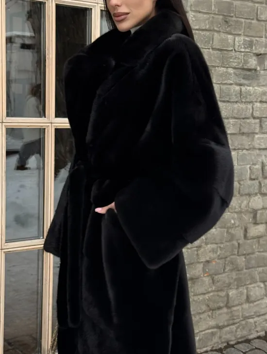 Шуба кимоно из норки Blackglama с английским воротником - фото 2