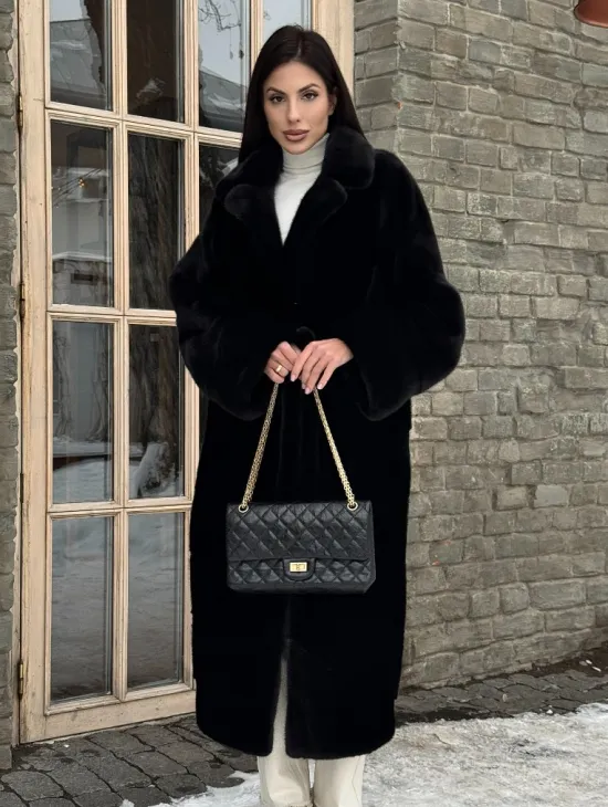 Шуба кимоно из норки Blackglama с английским воротником - фото 0