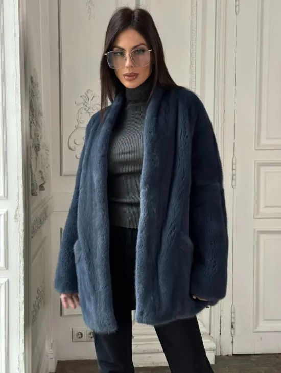 Женский меховой жакет из скандинавской норки с V-образным воротником - фото 5