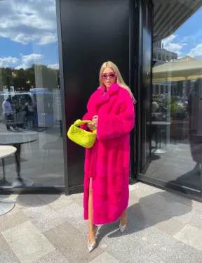 Норковая шуба в цвете фуксия длинная - фото 5