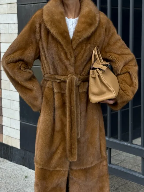 Роскошная норковая шуба с воротником шаль Vintage Dark Gold - фото 2