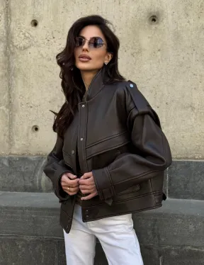 Кожаная коричневая куртка Retro Vintage - фото 14