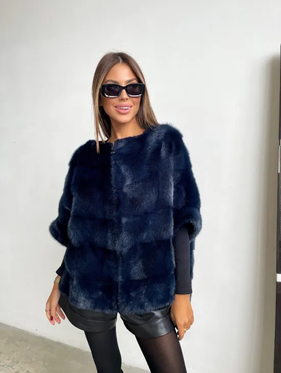 Норковый свитер на молнии в цвете индиго - фото 0