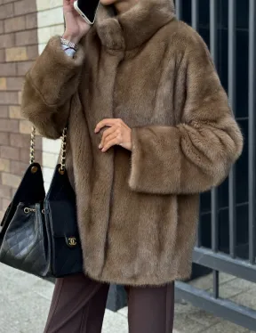 Шуба норковая пастель - стойка воротник - фото 2