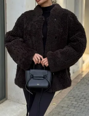 Двусторонняя коричневая дубленка из овчины - фото 1