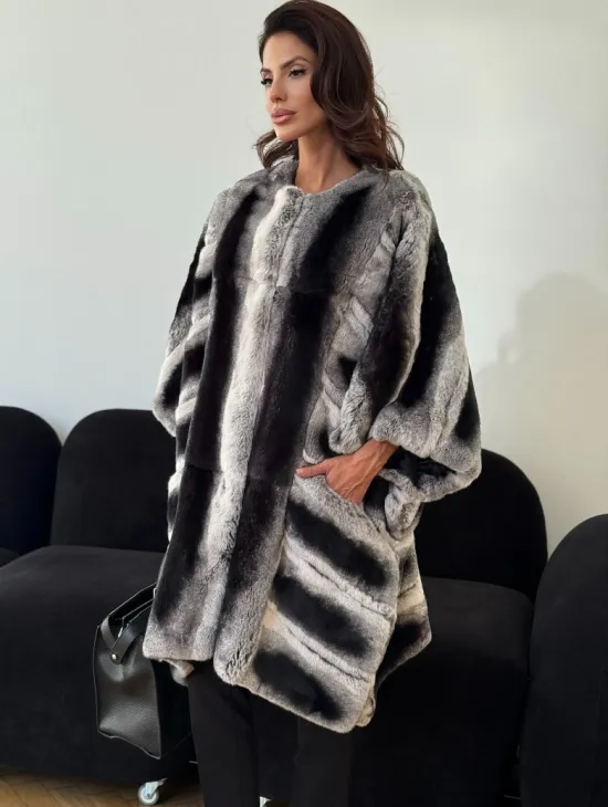 Шуба из кролика рекс - серая - фото 1
