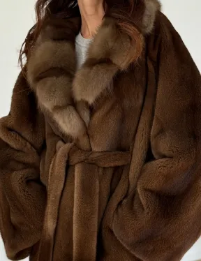 Норковый полушубок - цвет соболь - фото 1