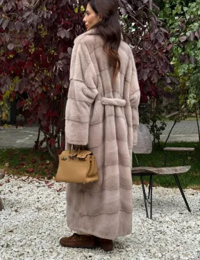 Длинная норковая шуба с поясом - фото 3