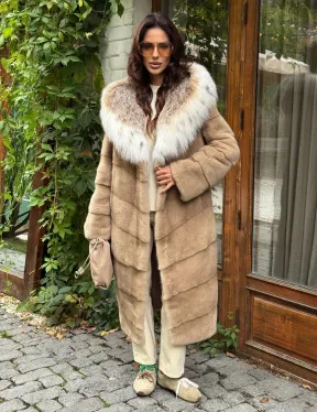 Бежевая норковая шуба с капюшоном рысь - фото 6