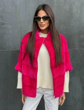 Норковая кофта на молнии - фуксия - фото 5