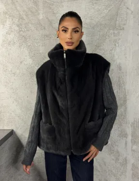 Норковая жилетка - графит - фото 7