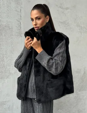 Черная норковая жилетка - фото 5