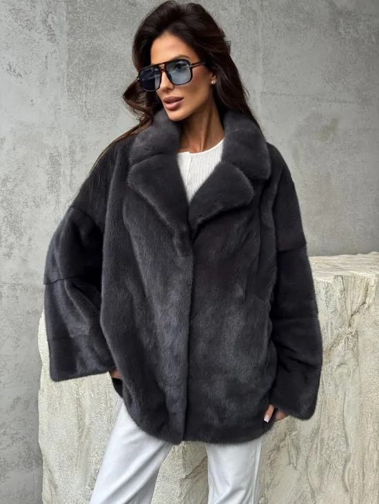 Серый норковый полушубок - автоледи - фото 5