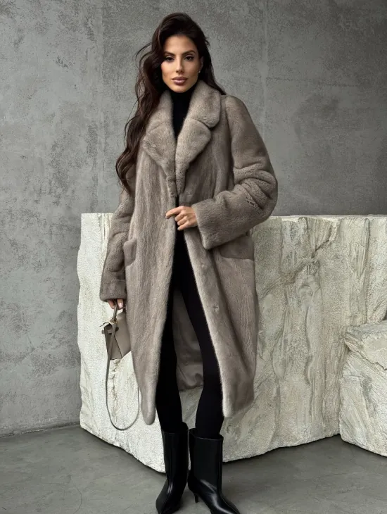 Норковая шуба в сером цвете 