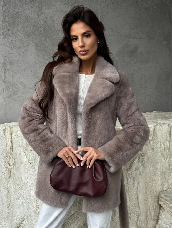 Норковая шуба - жакет с поясом - фото 5