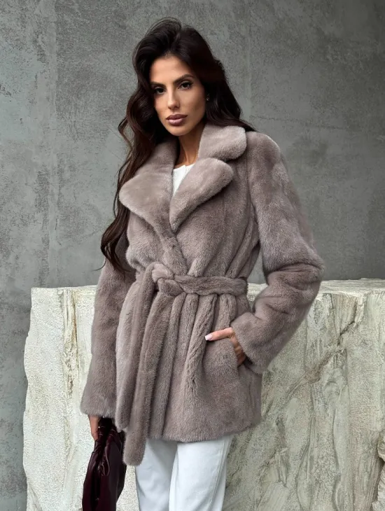 Норковая шуба - жакет с поясом - фото 8