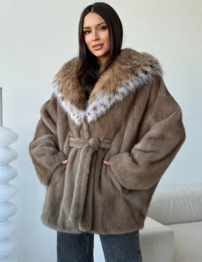 Норка - шуба летучая мышь с капюшоном рысь - фото 0