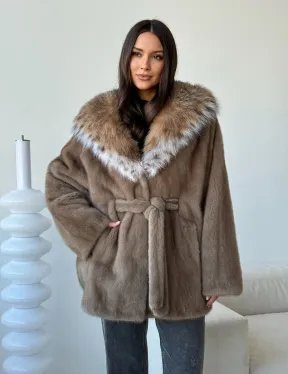 Норка - шуба летучая мышь с капюшоном рысь - фото 8