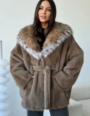 Норка - шуба летучая мышь с капюшоном рысь - фото 4