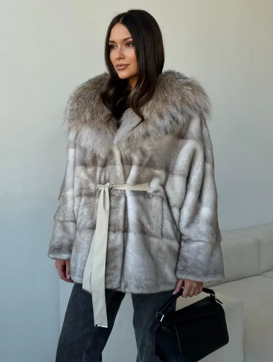 Шуба из натуральной норки с капюшоном из рыси - фото 5