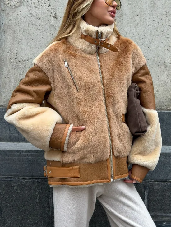 Комбинированная дубленка из овчины и норки - фото 5