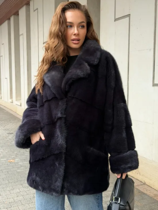 Норковый полушубок - английский воротник - фото 3